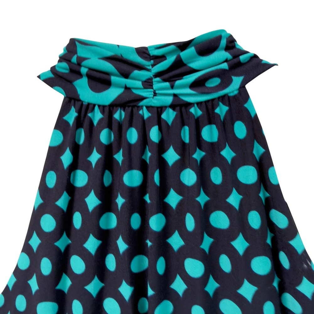 Saint Tropez West Womens Size 8 Teal Black Geometric Polka Dot Halter Maxi Dress - Picture 6 of 11